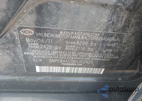 2011 Hyundai Sonata Gls из США, поврежденный, VIN 5NPEB4AC7BH302925